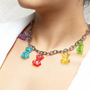 Punk Metal Bead Necklace Resin Candy Color Bear Necklace
