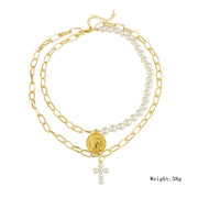 Multilayer Necklace Brooch Coin Natural Pearl Necklace