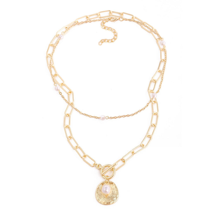 Multilayer Necklace Brooch Coin Natural Pearl Necklace