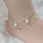 Double Layer Pearl Anklet Women Handmade Beaded Double Chain Anklet