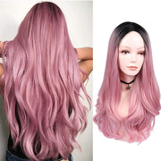 Women Blonde Ombre Hair Black Root Long Curly Wigs
