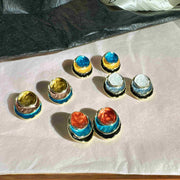 Color Painting Oil Three-layer Round Cake Stud Earrings For Women