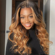 Medium Golden Head Dyed Black Wavy Long Curly Hair