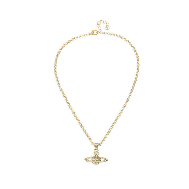Full Diamond Saturn Necklace Creative Single Layer Planet Necklace