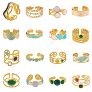 Colorful Oil Necklace Hollow Line Dot Love Heart Adjustable Ring Women