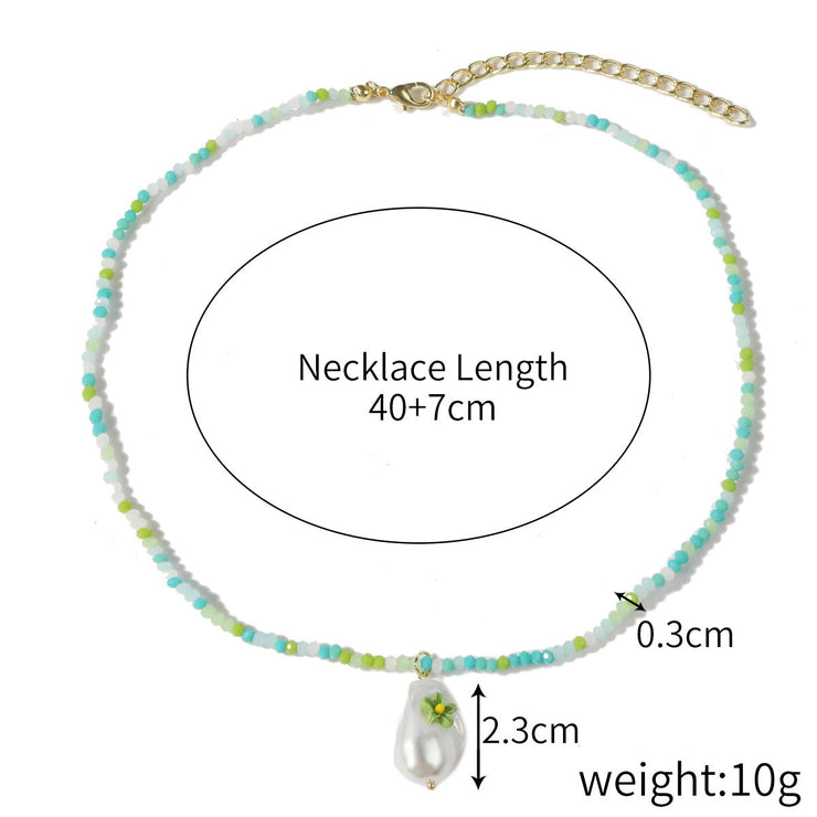 Green Crystal Beaded Necklace Female Flower Necklace
