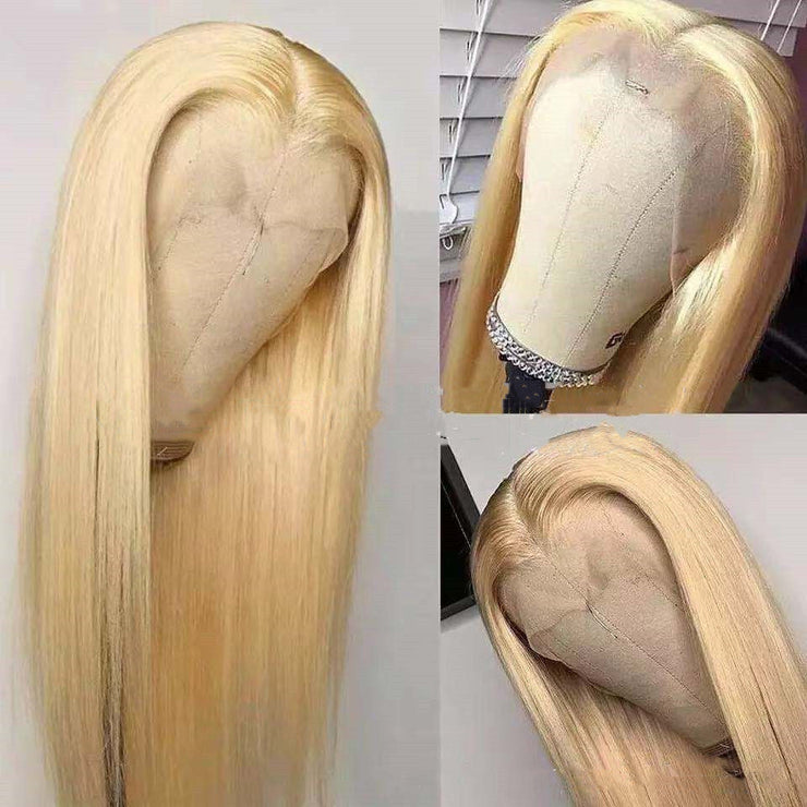 Medium Long Straight Hair Dyed Headgear Golden Synthetic Wigs