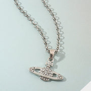Full Diamond Saturn Necklace Creative Single Layer Planet Necklace