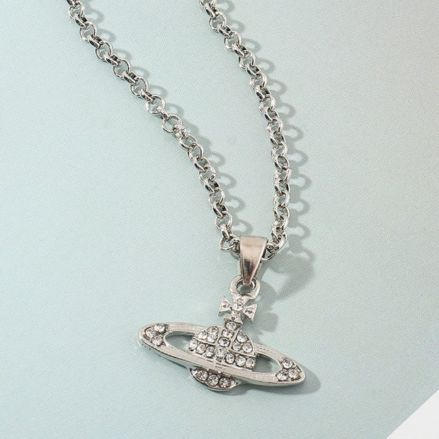 Full Diamond Saturn Necklace Creative Single Layer Planet Necklace