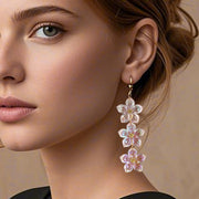 Flower Earrings Long Floral Diamond Tassel